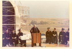 Spring Commencement in front of Stauffer Chapel under construction, 1973