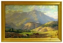 Oil painting of Mount Tamalpais from the south east and horses grazing