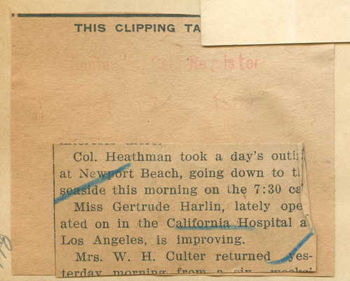 Miss Gertrude Harlin hospitalized