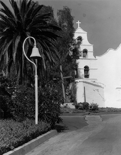 Mission Bell Tower and El Camino Real Bell at Mission San Diego De Alcala in San Diego County, CA