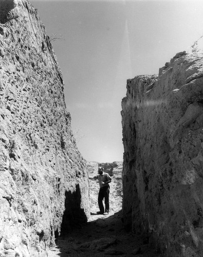 Calcite Mine area cuts and park ranger in Anza Borrego Desert State Park, San Diego County, CA