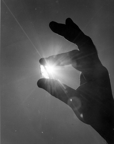 Calcite crystal reflecting sun's rays in Anza Borrego Desert State Park, San Diego County, CA