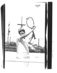 Woman playing tennis, Petaluma, California, about 1929