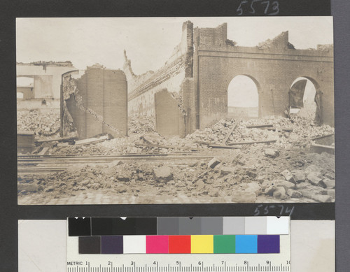 [Rubble and ruins of masonry building. Unidentified location.]