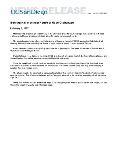 Behring Hall men help House of Hope Orphanage