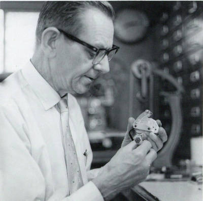 Berndt at workbench in his home shop, 1962