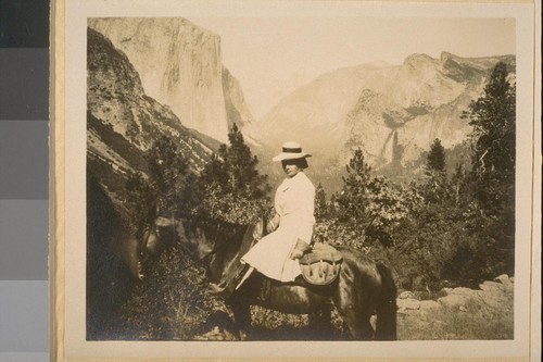 [Woman on horseback, Yosemite, 1908?]