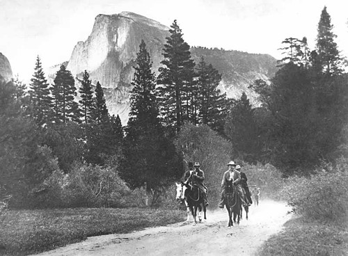 Roosevelt and Muir on horseback, Yosemite