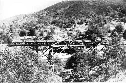 Whistling Billy on trestle, Coulterville