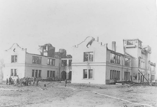 Visalia High School after fire, 1912