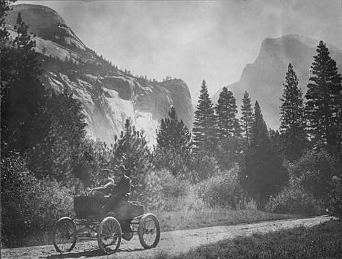 Holmes brothers in Stanley Steamer, Yosemite