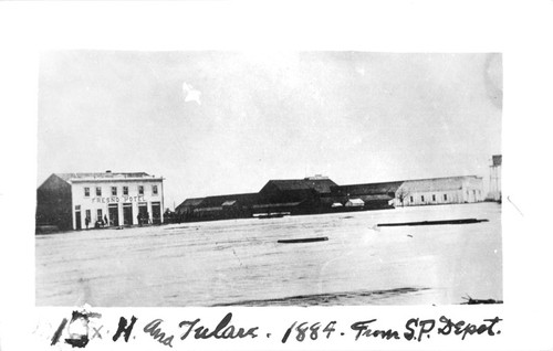 H and Tulare streets 1884 from Southern Pacific Railroad Deport Fresno California