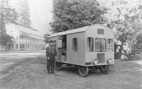 Handcrafted motor home in Yosemite, 1921