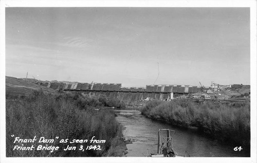 Friant Dam as seen from Friant Bridge Jan 3 1942 Fresno California