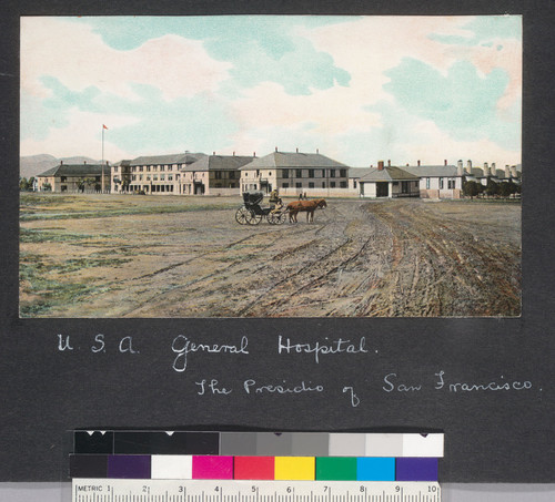 U.S.A. General Hospital. The Presidio of San Francisco. [Color photomechanical reproduction.]