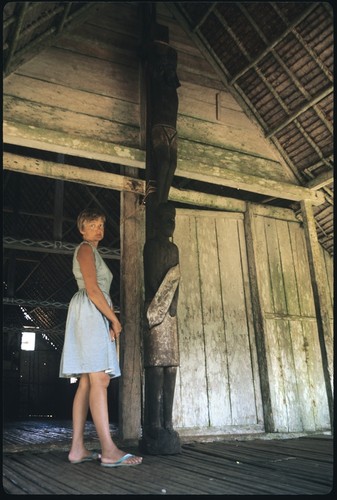 Anne Scheffler in church, and next to sculptures