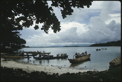 People and boats at the shore