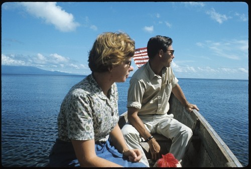 Frances Harwood and Harold Scheffler in a boat at sea