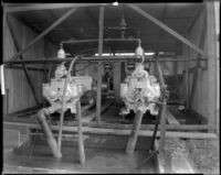 Mud pumps at the oil well "Fourl No. 4" at the Playa del Rey oil field, Los Angeles, 1935