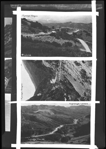 Three aerial photographs of Topanga Canyon Road, Topanga, circa 1923-1928