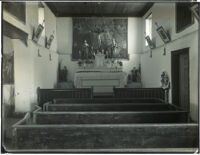 Adobe chapel of the Immaculate Conception, interior view, San Diego, circa 1889