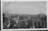 Panoramic view of downtown Los Angeles from 1st Street looking southeast from Hill Street, Los Angeles, 1888-1895