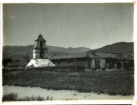 Distant view towards the bell cote and chapel of the San Antonio de Pala Asistencia, Pala, circa 1903