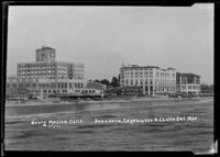 View towards three beach clubs: the Breakers, Edgewater and Castle Del Mar, Santa Monica, circa 1927-1934