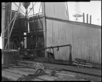 Base of an oil derrick owned by the H. L. J. Oil Co. the Venice or Playa Del Rey oil field, 1931