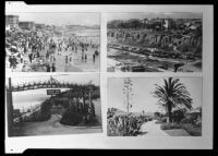 Four postcards with views of coastal areas, Santa Monica, circa 1915-1925