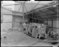 Draw works at oil well "Fourl No. 4" at the Playa del Rey oil field, Los Angeles, 1935