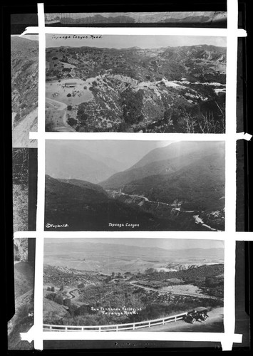 Three aerial photographs of Topanga Canyon Road in the Santa Monica Mountains, Topanga, circa 1923-1928