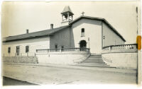 Mission San Luis Obispo de Tolosa, exterior view towards main facade of the church, San Luis Obispo