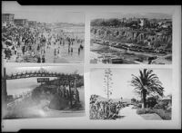 Four postcards with views of coastal areas, Santa Monica, circa 1915-1925