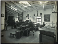 Monks working in a tailor shop at Mission Santa Barbara, Santa Barbara, 1898