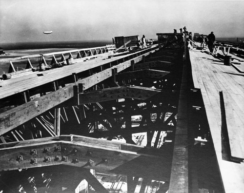Hangar construction of the roof, Lighter Than Air (LTA) Base, 1942