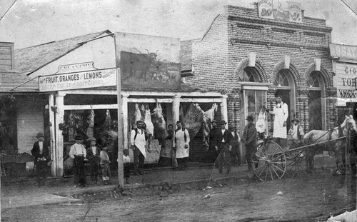 Butcher Shop of T. F. Allen on Third Street in San Bernardino, CA