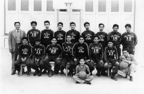 Photograph of Gualberto J. Valadez and the La Jolla Junior High Basketball Team