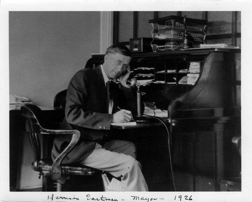 Photograph of Harrison Easton at mayoral desk in 1926