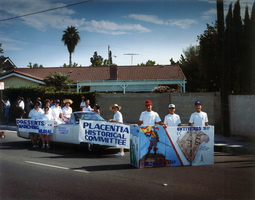 Photograph of Placentia Historical Committee members marching in Heritage Day Parade