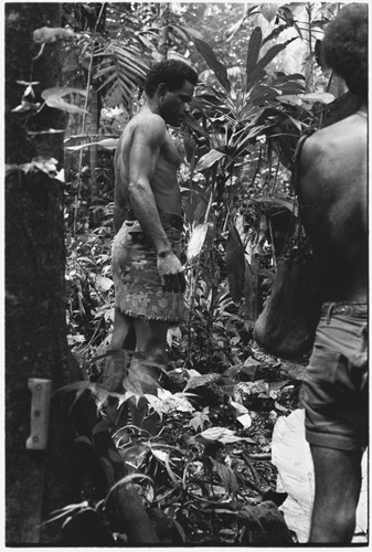 Man in shrine, during a pig sacrifice