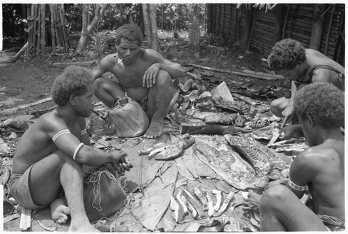 Pork being distributed for a feast