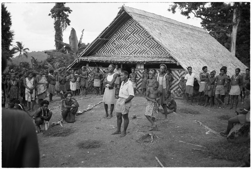 Political meeting at custom committee house, Ngarinaasuru, 1000' above Sinalagu Harbour