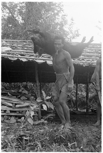 Young man carrying pig