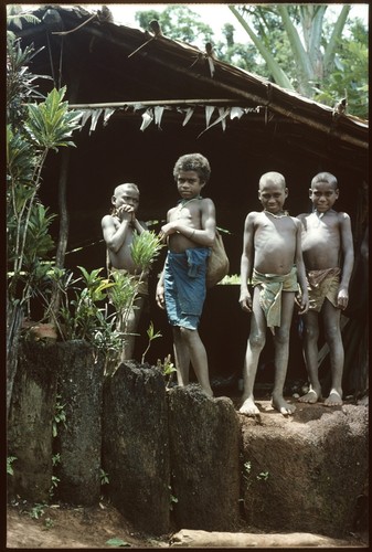 Children in front of house, probably a men's house