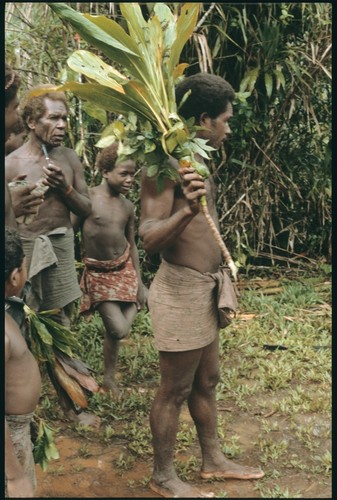 Maenaa'adi with plants for ritual. His older brother Dangeabe'u is behind him