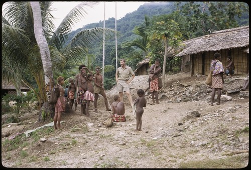 Roger Keesing with Kwaio people in a hamlet