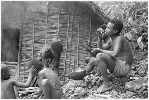 Eating coconut pudding from the bowl