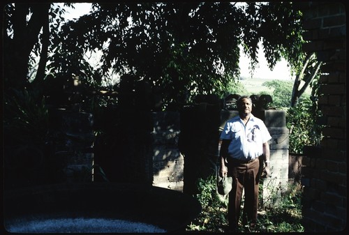 Man and brick pillars