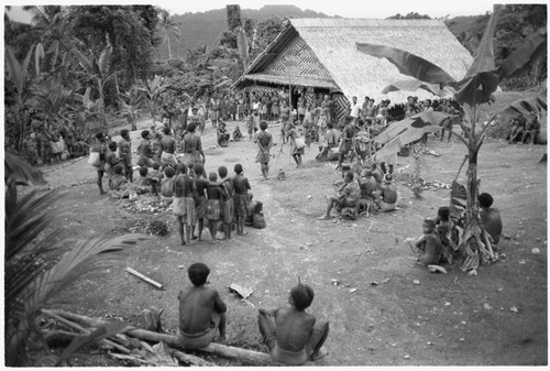 Political meeting at custom committee house, Ngarinaasuru, 1000' above Sinalagu Harbour